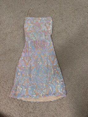 Windsor Iridescent Sequin Spaghetti Strap Dress - Nude/Pastel